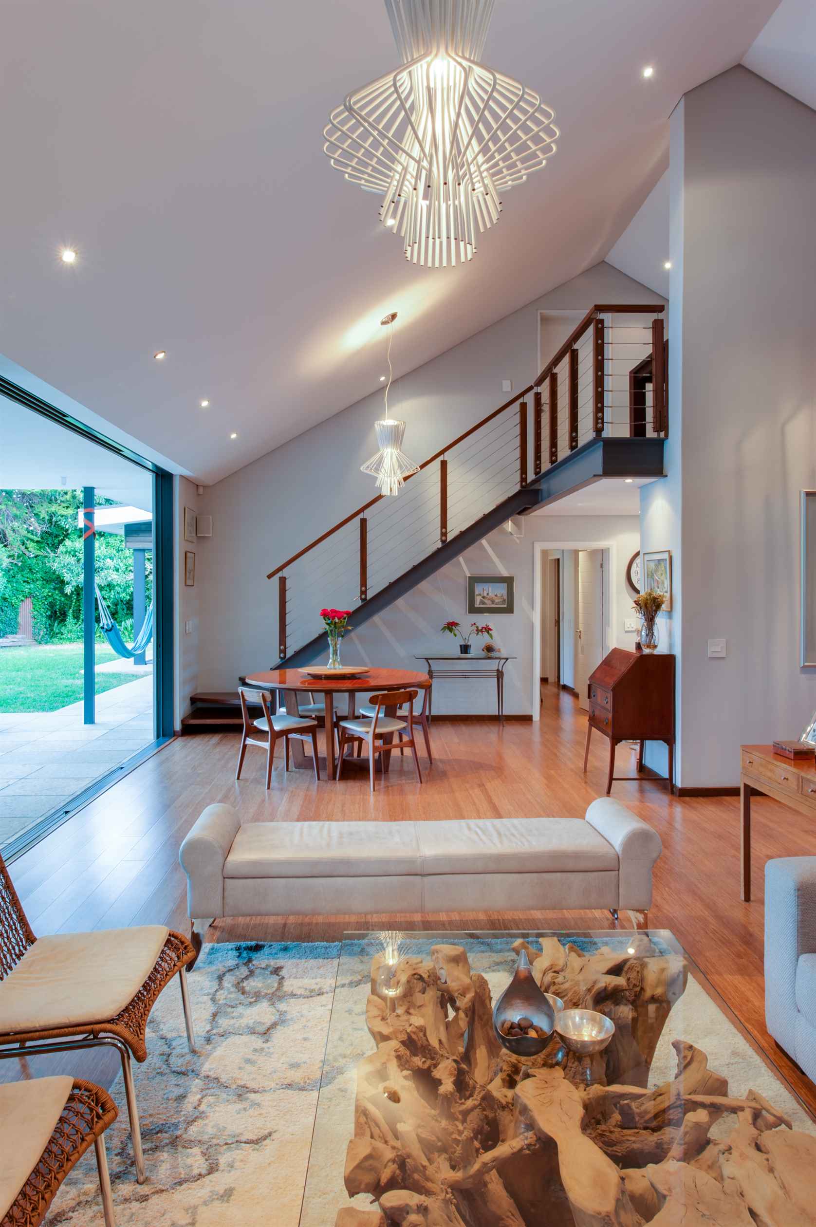 beautiful living area with bright chandeliers
